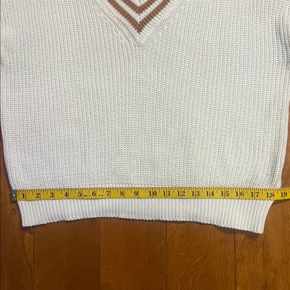 Forever 21 V-Neck Varsity Sweater Size M Cream Striped Collar Preppy Academia - Picture 4 of 7